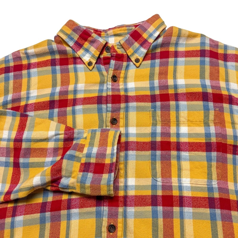 Lands End Shirt Mens XL Multicolor Plaid Flannel Long Sleeve Button Down Casual‎